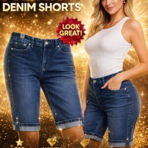 Cj Banks Dark Wash Denim Cuffed 4 pocket design Knee length Shorts Women's Sz 4